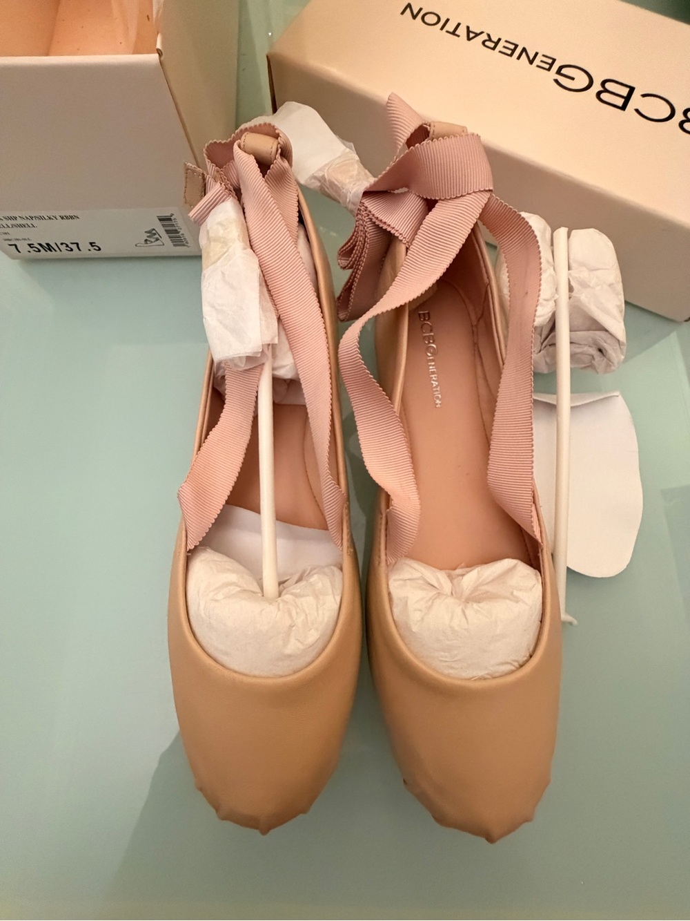 NWT BCBGeneration Nude Pink Ribbon Ballet Flats